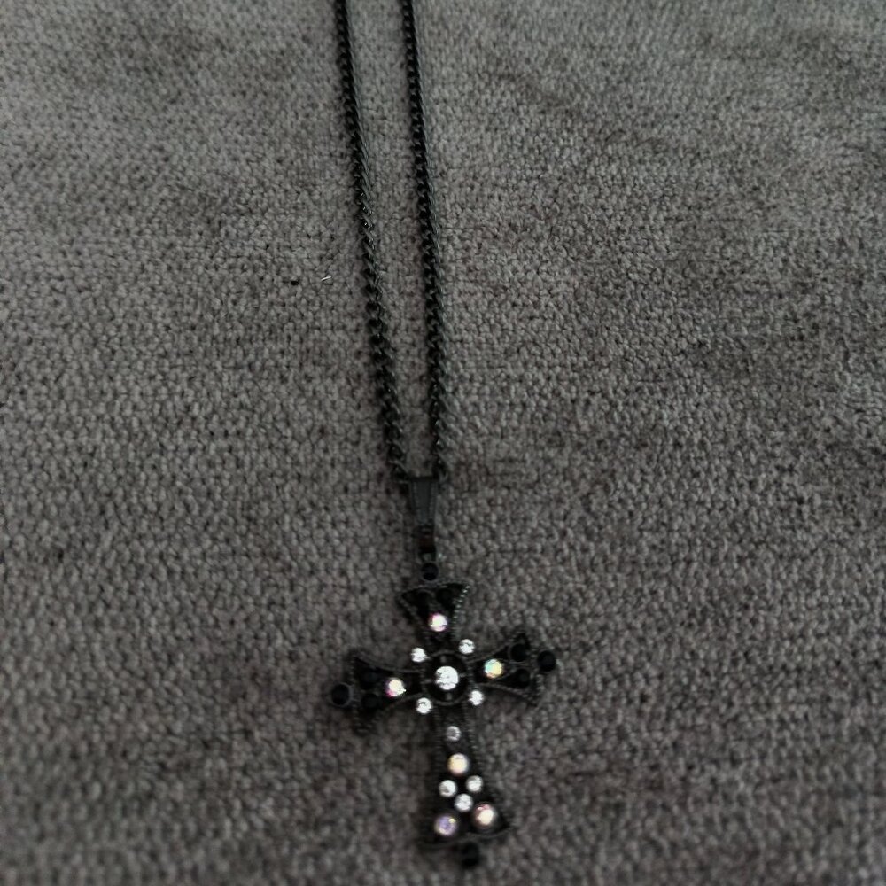 Women's GUN METAL CROSS NECKLACE